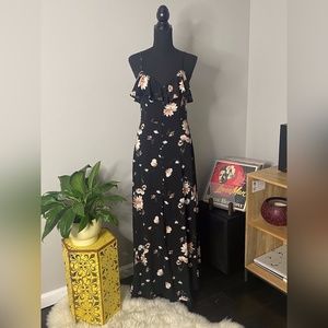 Band of gypsies, black floral maxi dress, Medium